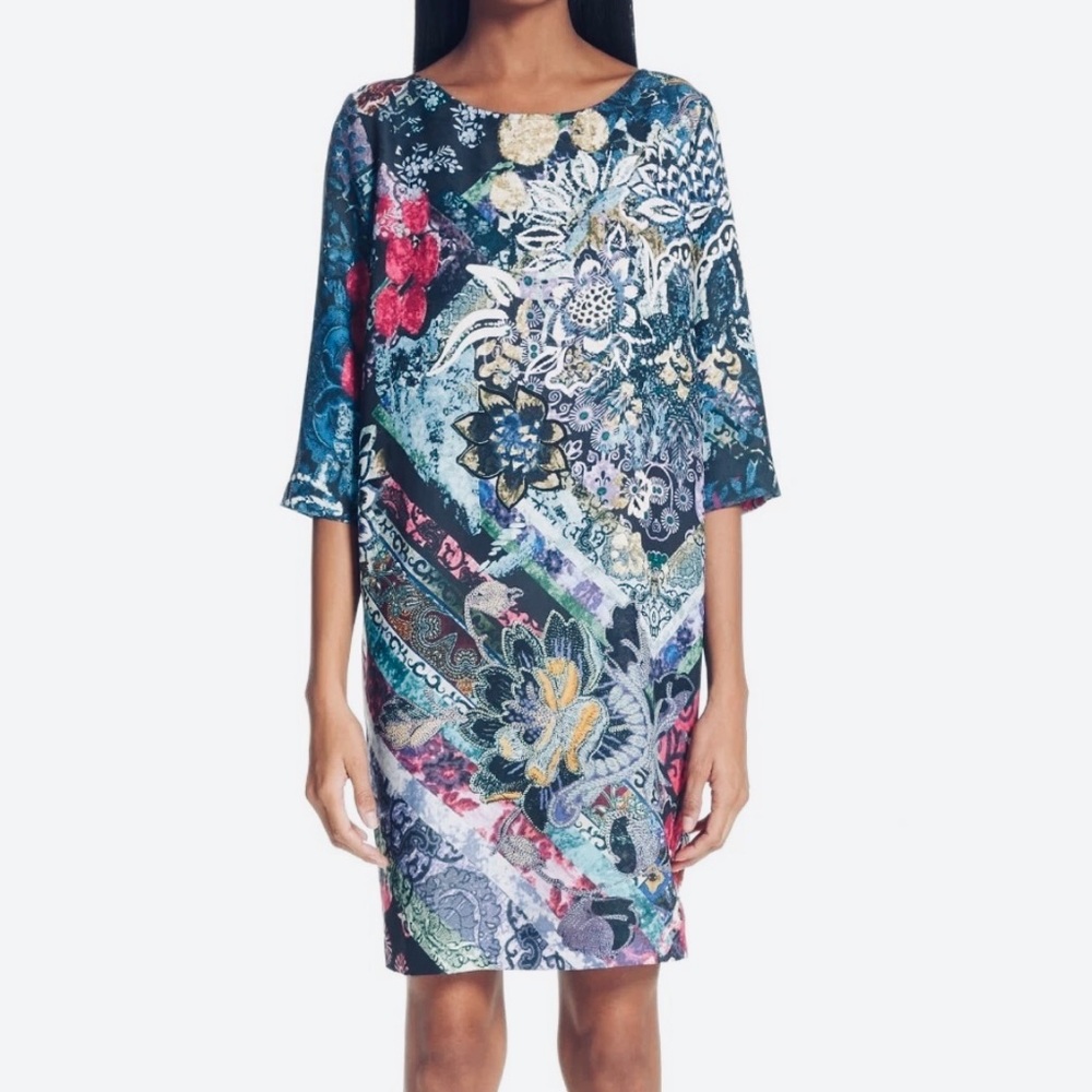 Fuzzi Floral Multicolor Patchwork Print Shift Tun… - image 1